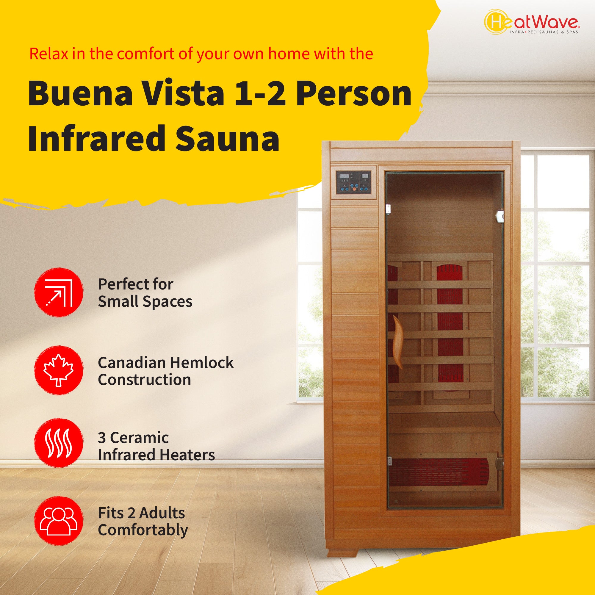 BlueWave Buena Vista 1-2 Person Hemlock Ceramic Sauna