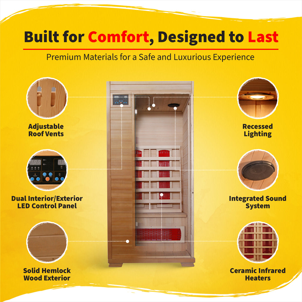 BlueWave Buena Vista 1-2 Person Hemlock Ceramic Sauna