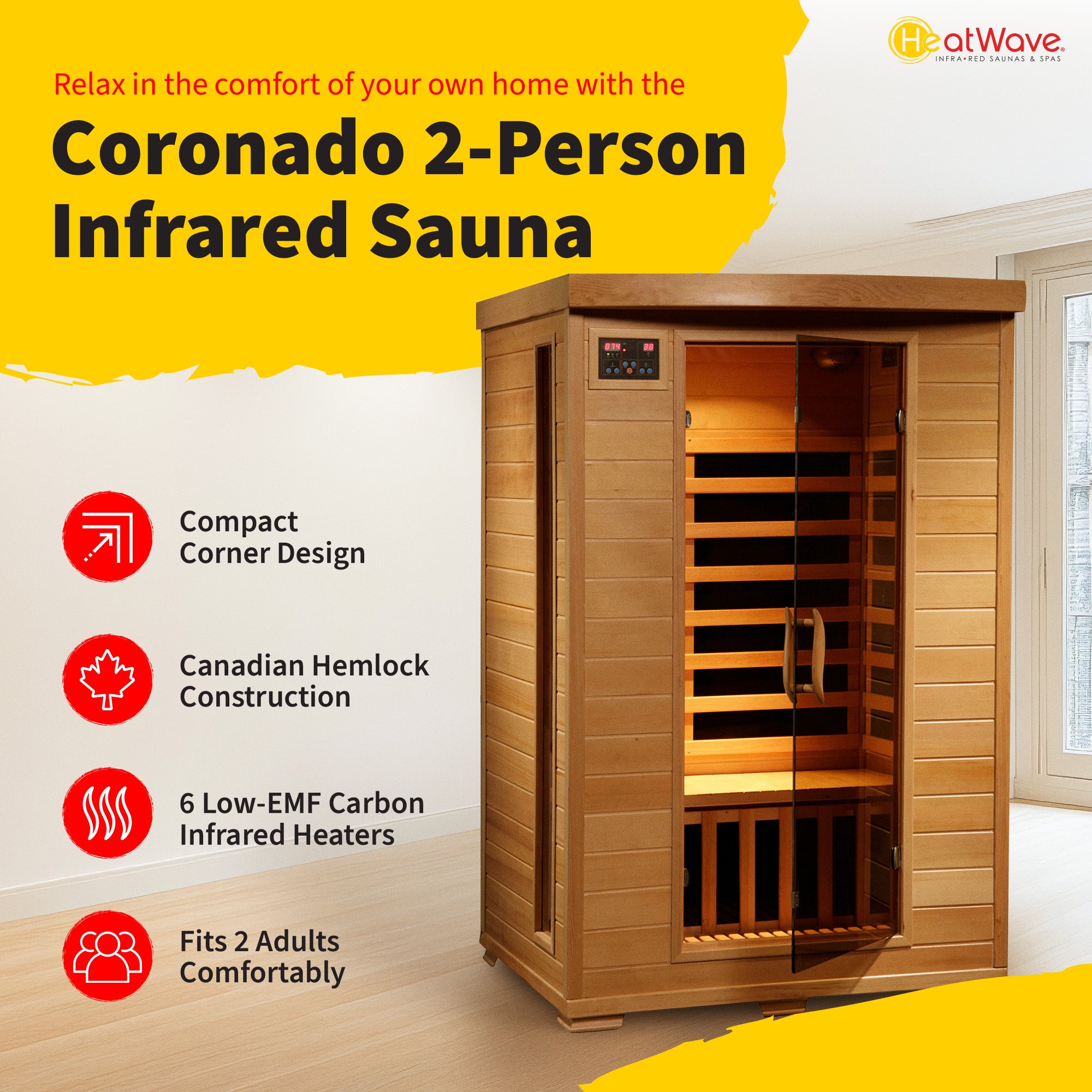 BlueWave Coronado 2-Person Hemlock Deluxe Carbon Sauna